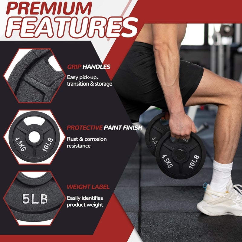 Fitvids لوحة وزن من الحديد الزهر بقطر 2 إنش أولمبي و1 إنش قياسي لتدريب القوة ورفع الأثقال، متاحة بأوزان متعددة - Image 4